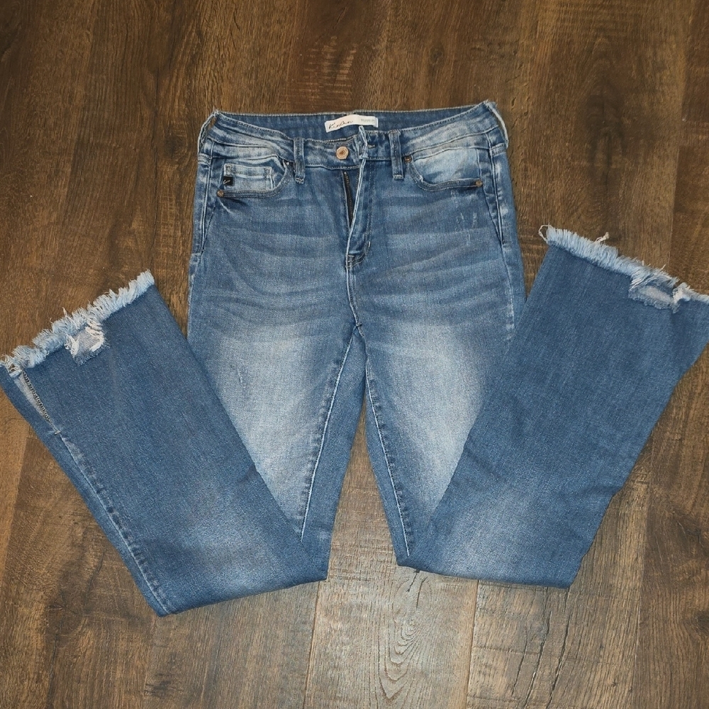 KanCan Blue Straight Leg Jeans with Distressed Details